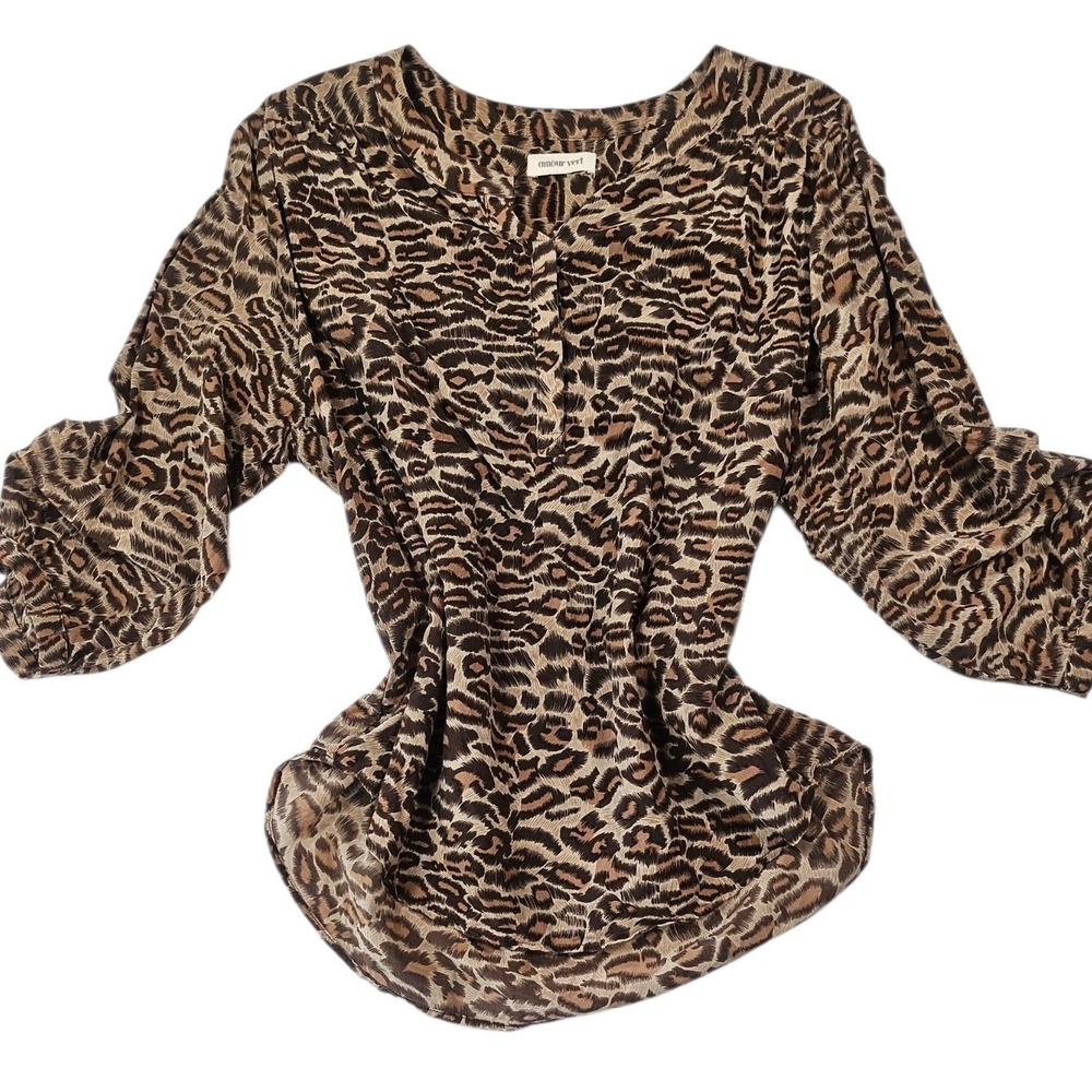 Amour Vert 100% Silk Leopard Print Blouse Size L (No Size Tag; See Measurements)
